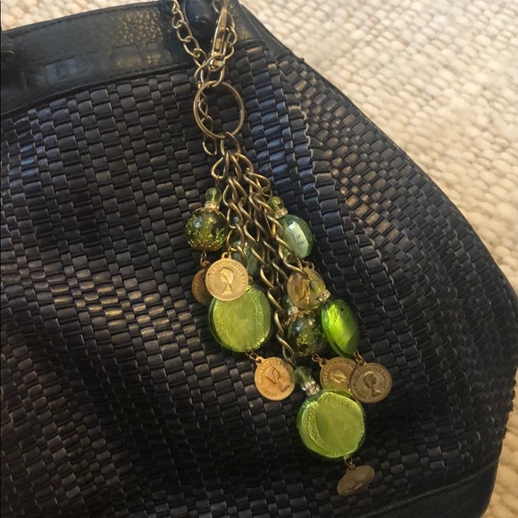 Green and Gold Handbag Charm with Hand Blown Glass - Picture 5 of 8